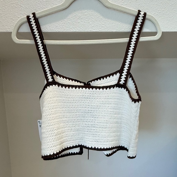 NWT Abercrombie & Fitch Crochet-Style Tie-Front Tank Brown / Cream (Size S) - Picture 6 of 7